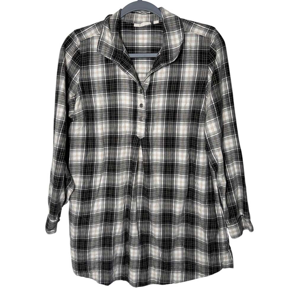 J Jill M Uncommon Threads Pullover Cotton Plaid Popover Tunic Fall Layering